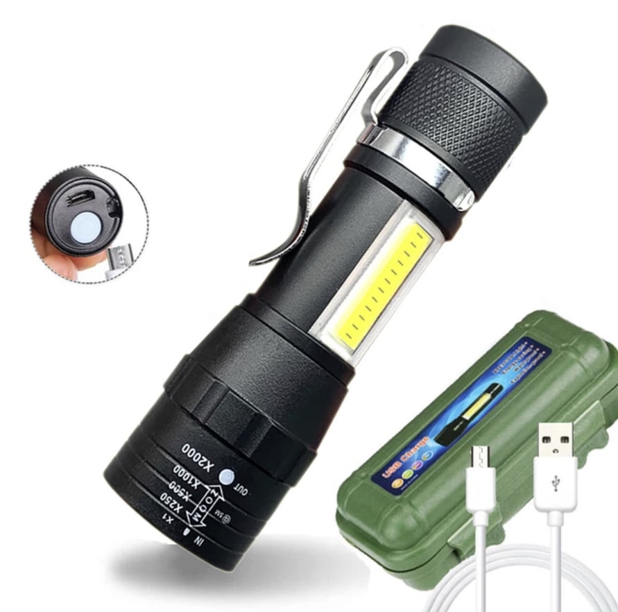 Bærbar genopladelig lommelygte med 3 lysindstillinger – LightCamp™