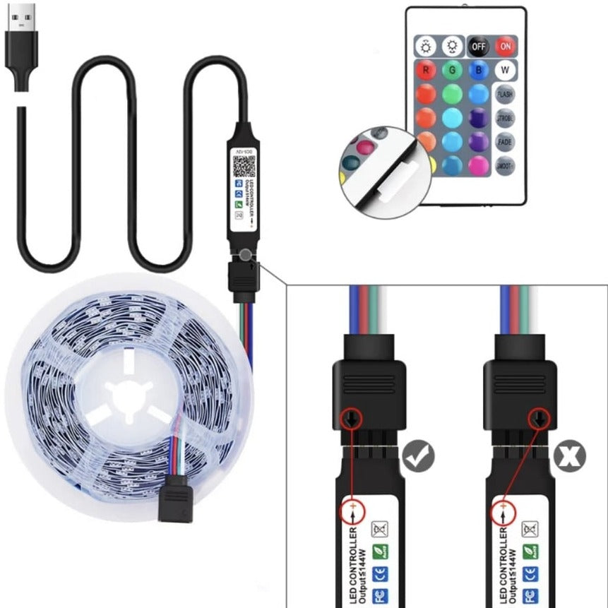 RGB LED-bånd med USB, kompatibelt med TV (24"-60"), spejle, PC - ColorBandRGB™