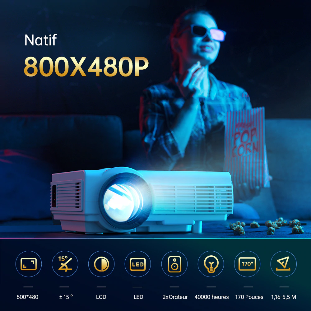 Mini projecteur portable 1920x1080P 170 pouces - NatifProd™ - Den danske butik