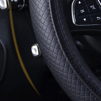 Sort læderratbetræk med dobbelt elastik - CarStyle™