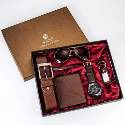 6-i-1 sæt til mænd: ur, briller, pen, nøglekæde, bælte, håndtaske - luksus firmagave - EliteSet™