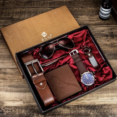 6-i-1 sæt til mænd: ur, briller, pen, nøglekæde, bælte, håndtaske - luksus firmagave - EliteSet™