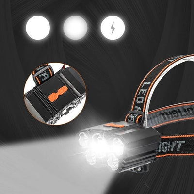 Bærbar & genopladelig pandelampe med 5 LED & USB-opladning - HeadLamp™